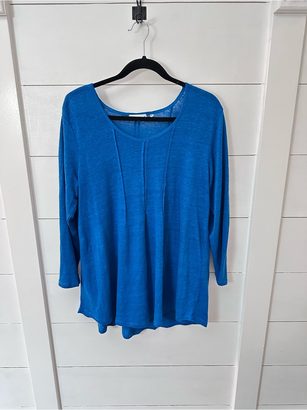 Habitat M 100% linen coastal grandma lagonlook boho chic blue long sleeve tunic